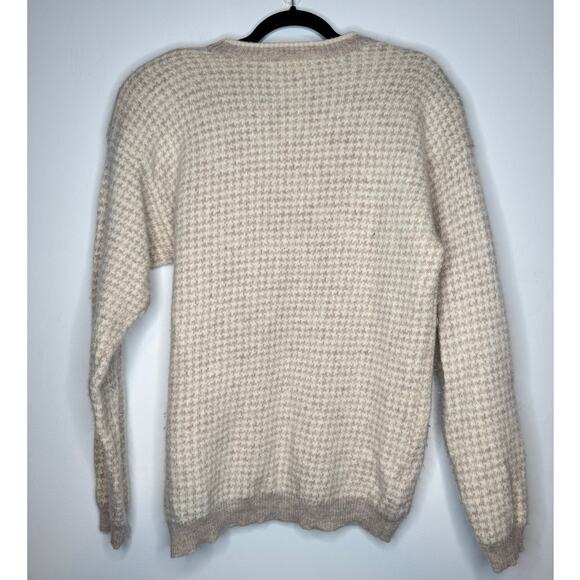 Talbots Womens Lambswool Blend Sweater L Cream Houndstooth Beige Quiet Luxury - Picture 2 of 7